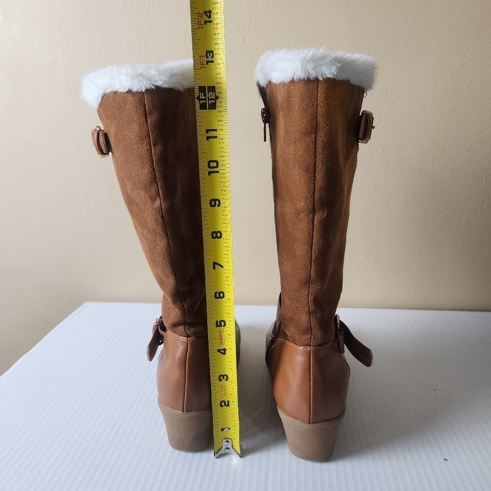 Rampage girls Lace Up brown Micro Suede Faux Fur girls Boots size 4 - Picture 4 of 15